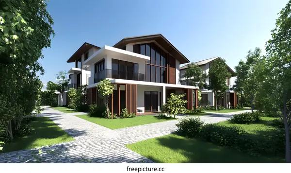 Modern House with Wooden Facade and Green Grass