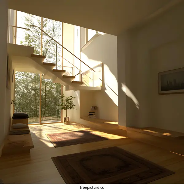 Modern Minimalist Home Staircase Interior Design With Natural Light