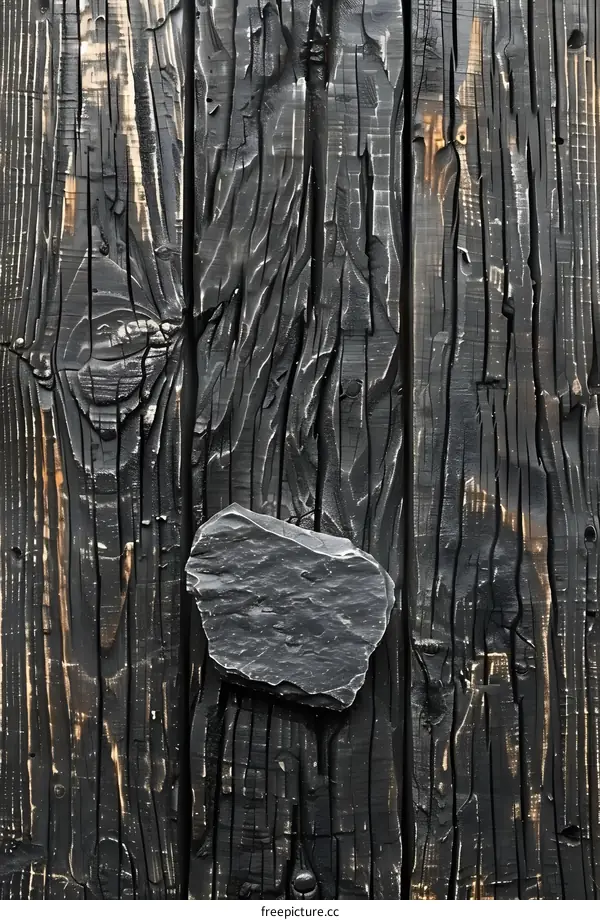 Black Burnt Wood Texture With Stone