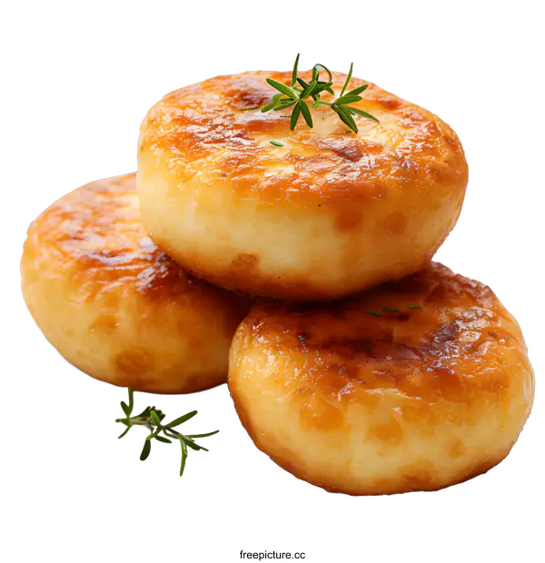 [Transparent Background PNG]Three stacked cheese pancakes with herbs