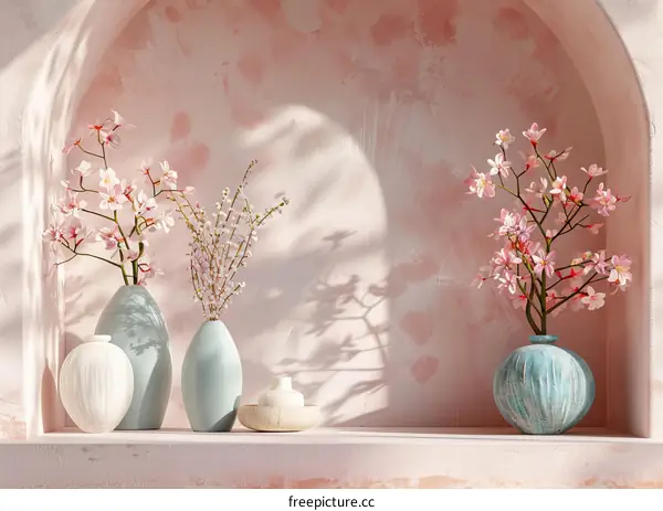 Pink Cherry Blossoms in Vase Display