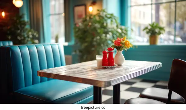 Retro Diner Table Setting with Vibrant Colors