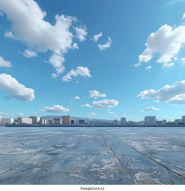 Empty City Square with Blue Sky and Clouds