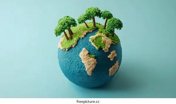 Low Poly Globe with Trees on Top 3D Render