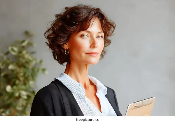 Confident Woman Holding a Notebook