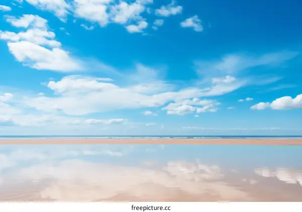 beach with blue sky and white clouds