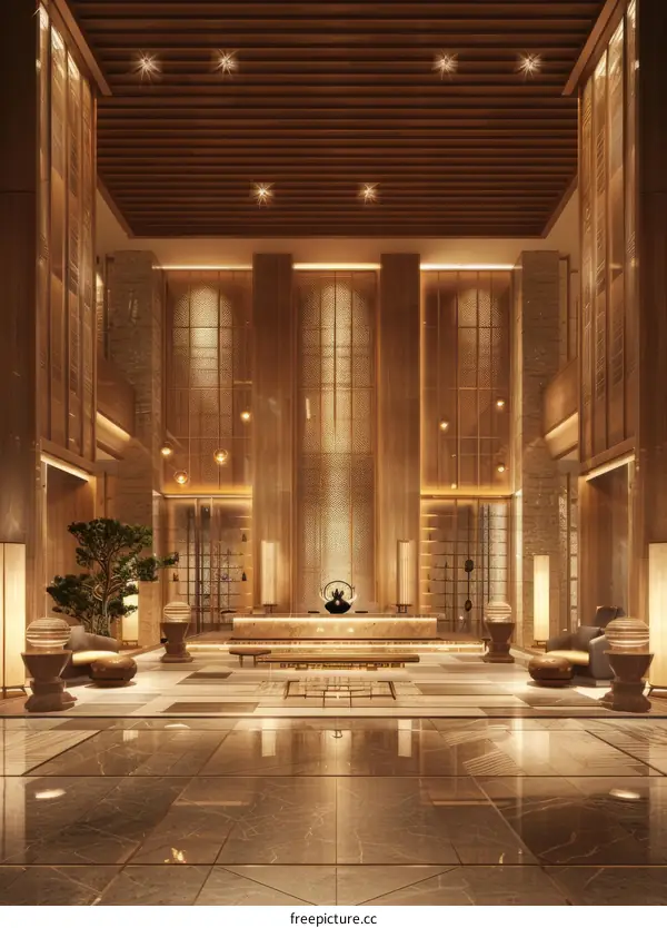 Luxury Hotel Lobby Interior Design Illustration