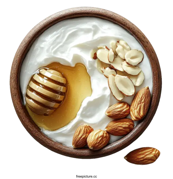 [Transparent Background PNG]Healthy Yogurt Parfait with Honey and Almonds