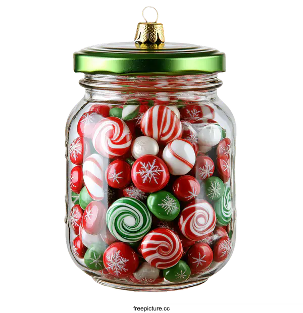 [Transparent Background PNG]Christmas Candy Jar Filled with Festive Sweets