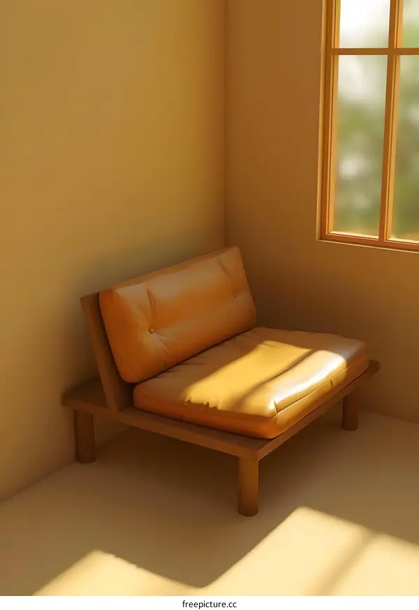 Minimalist 3D Render of a Simple Orange Chair in a Corner Room
