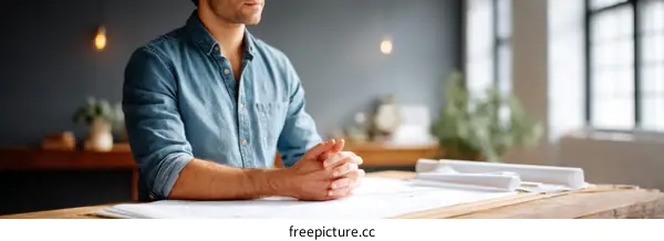 Focused Man Working on Architectural Plans