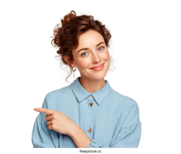[Transparent Background PNG]Smiling Woman Pointing to the Right