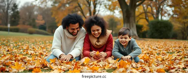 Happy Family Playing in Autumn Leaves