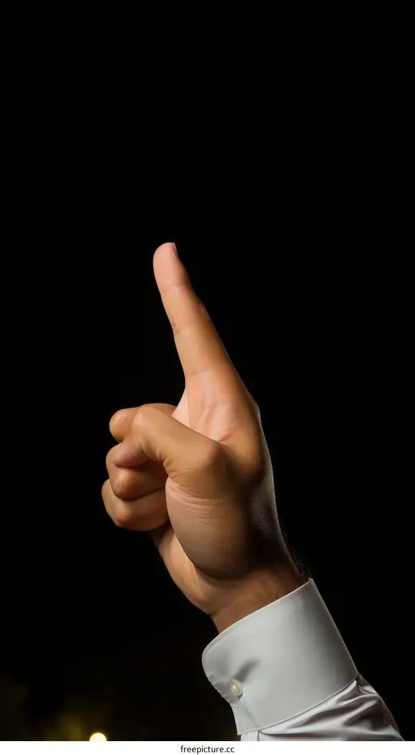 A hand with the index finger pointing up
