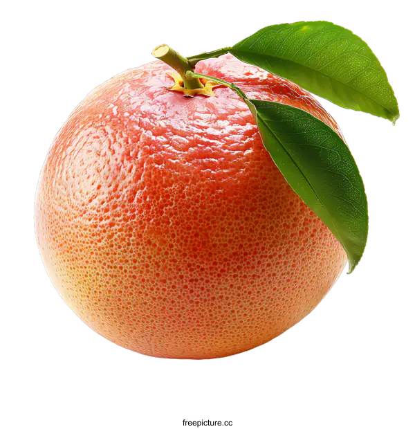 [Transparent Background PNG]Single grapefruit with leaves on white background