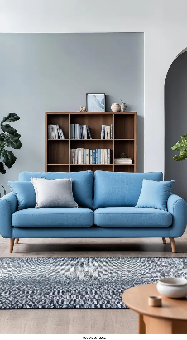 Modern Living Room Interior Design with Light Blue Sofa