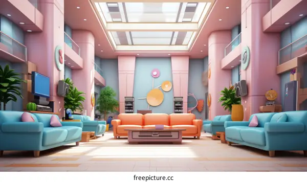 A retro and futuristic living room