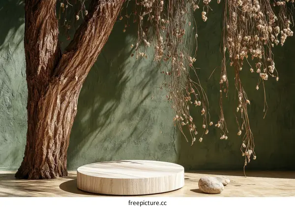 Rustic Wooden Tree and Round Display Platform