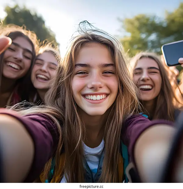 Group of Young Women Friends Taking a Selfie