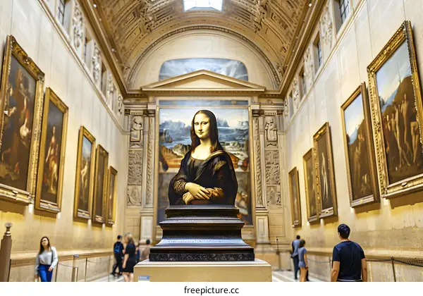 Mona Lisa Painting in Louvre Museum Hall