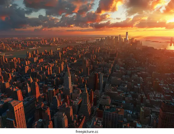 New York City Skyline Sunset Aerial View
