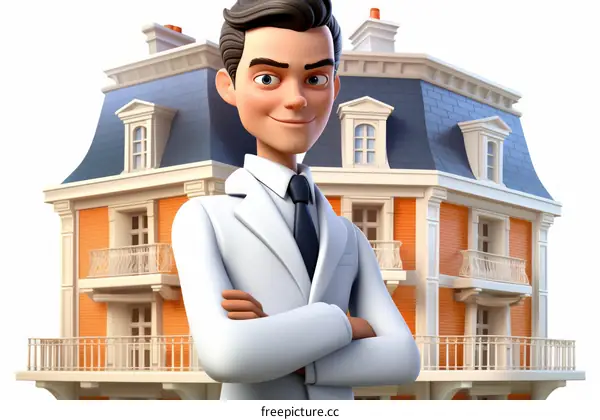 Real estate agent standing in front of a house