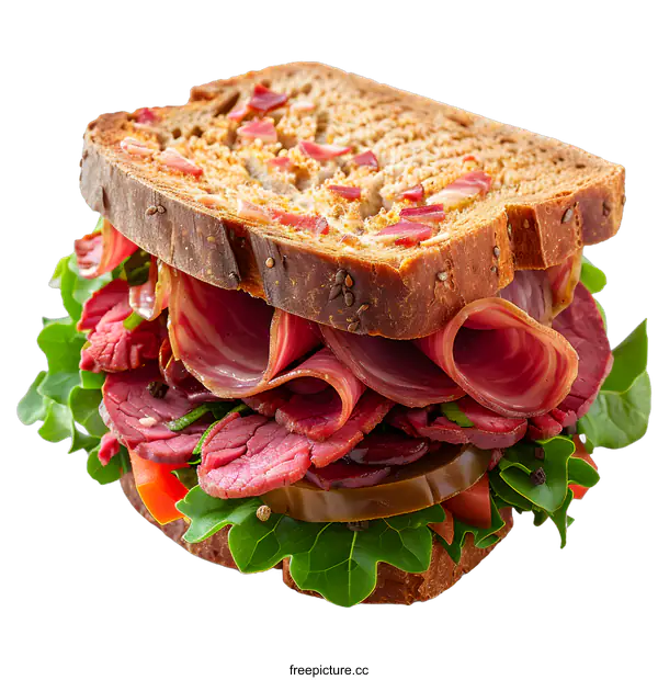[Transparent Background PNG]Delicious Pastrami Sandwich on White Background