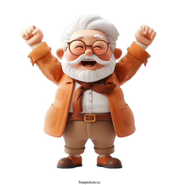 [Transparent Background PNG]Happy old man celebrating success