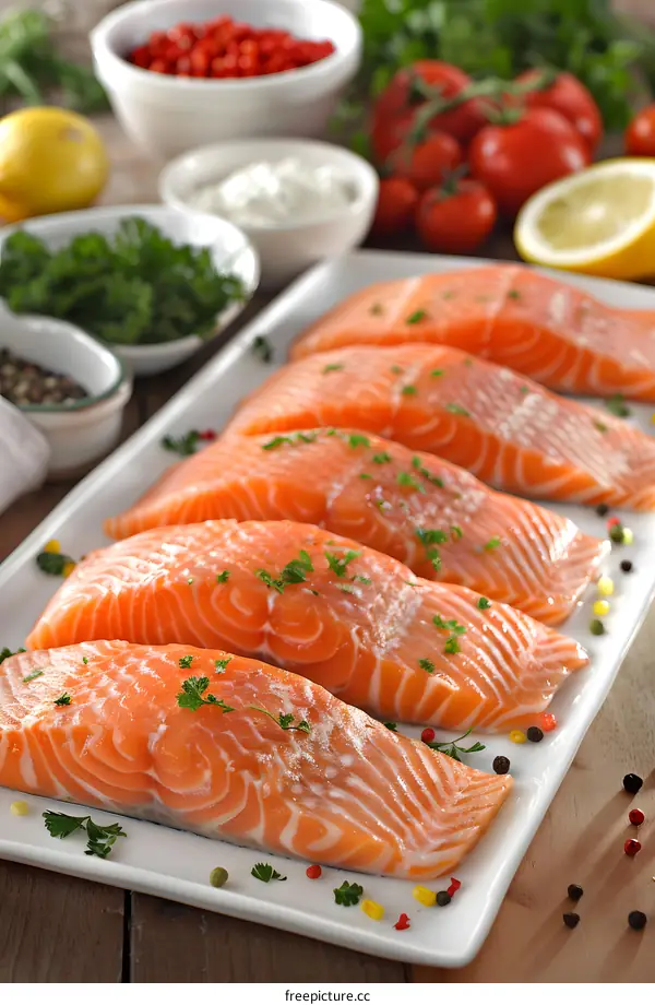 Fresh Salmon Fillets on a Plate