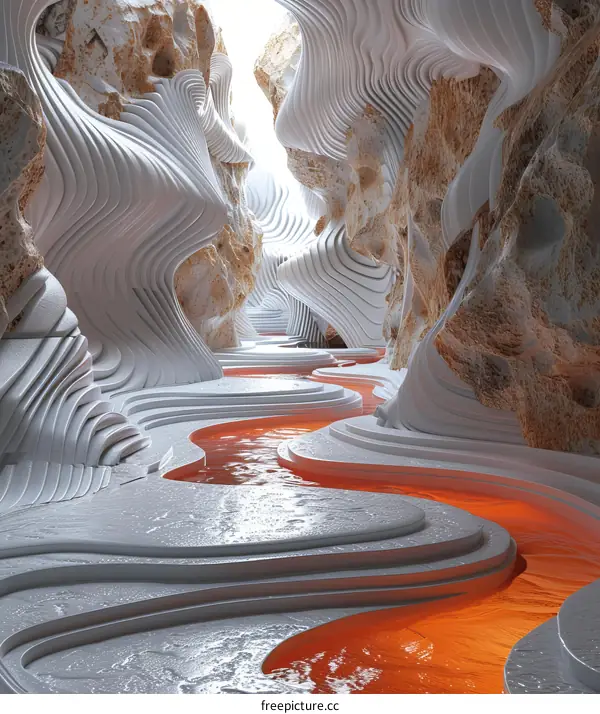 Abstract Futuristic Cave Stream Landscape