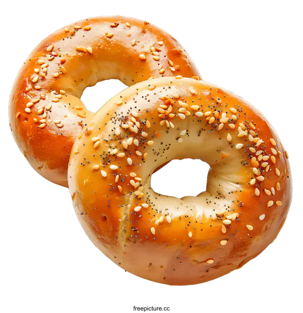 [Transparent Background PNG]Two Freshly Baked Bagels with Sesame Seeds