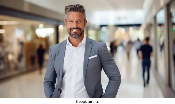 Portrait of a successful businessman smiling in a shopping mall