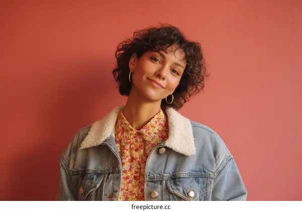 Stylish Woman Posing Against a Coral Background