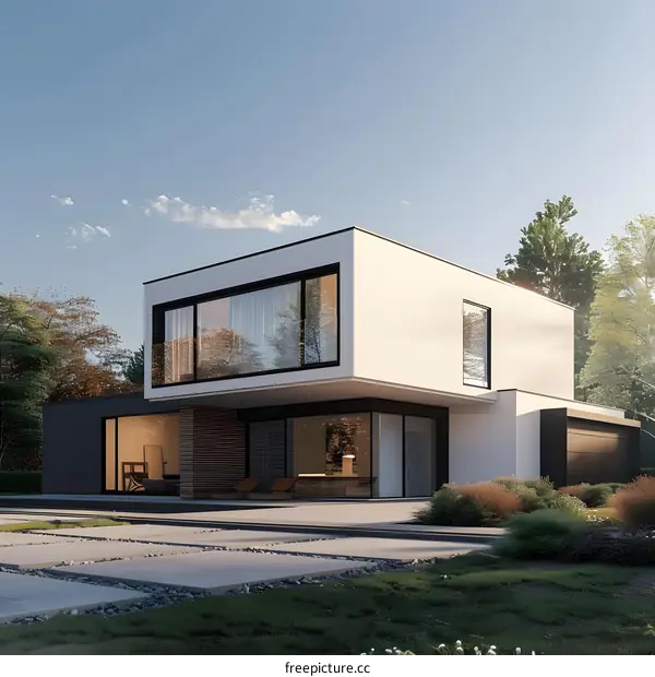 Modern House with Large Windows and Minimalist Design