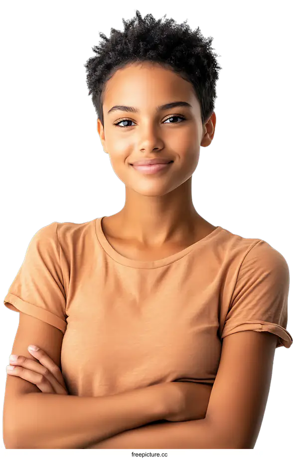 [Transparent Background PNG]Portrait of a Smiling African American Woman with Short Hair
