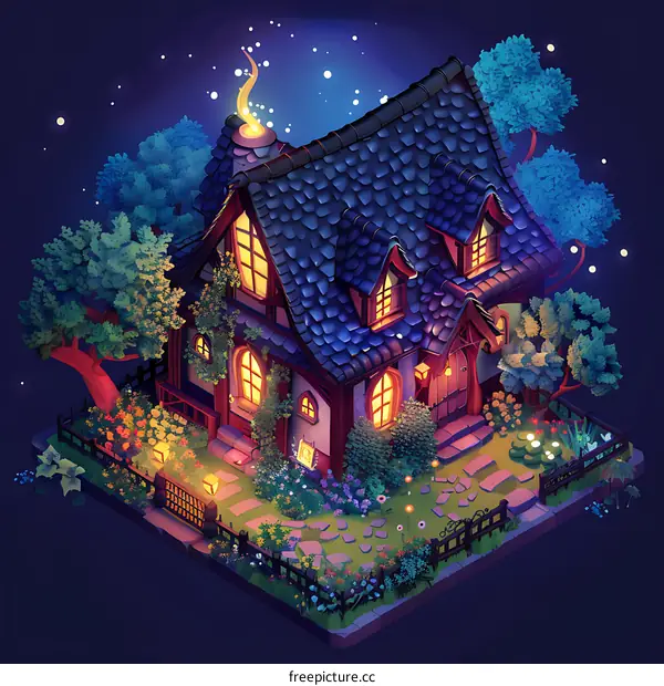 Cute Cartoon House at Night