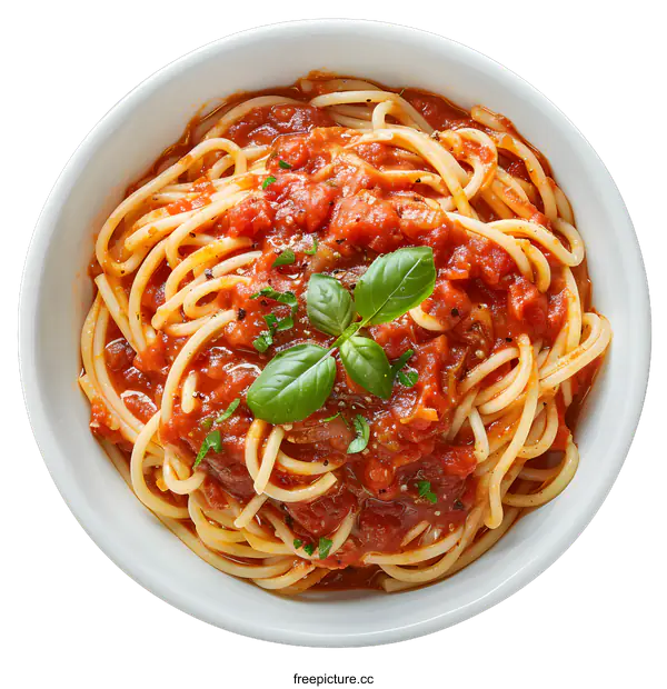 [Transparent Background PNG]Spaghetti with tomato sauce and basil