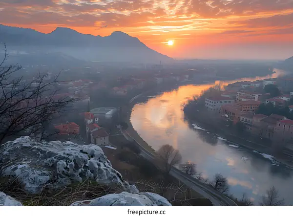 Sunset over the city of Treviso, Italy