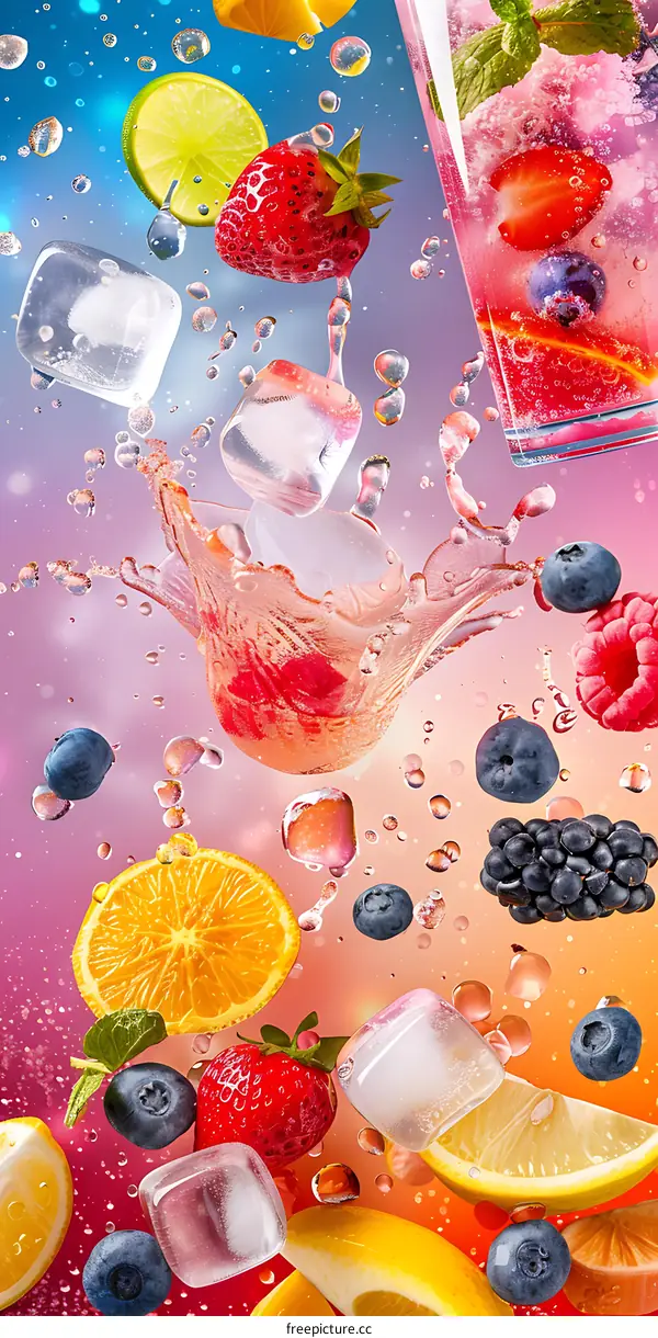 Fresh Fruit Cocktail with Ice and Water Splash