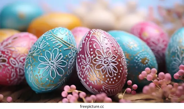 Decorative Easter Eggs with Intricate Designs and Vibrant Colors