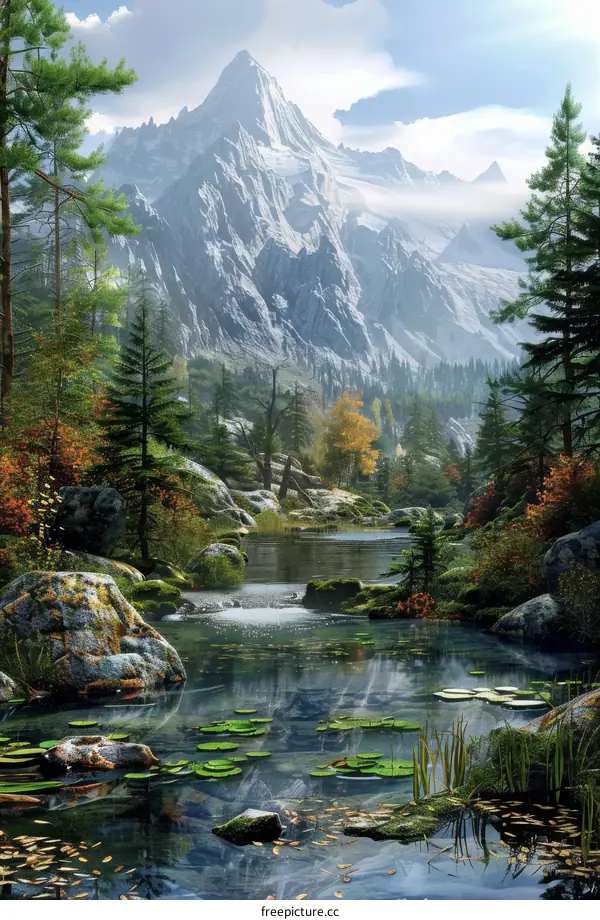 Serene Mountain Lake with Autumn Foliage