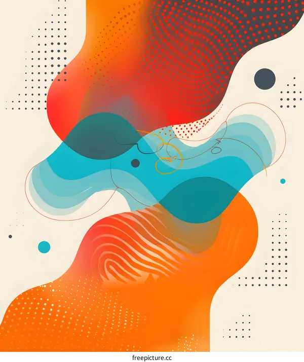 Abstract Background With Swirling Shapes In Orange Blue And Red