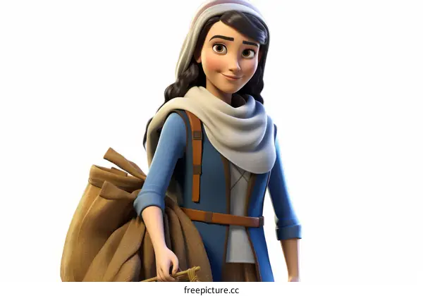 Mary carrying a sack over her shoulder