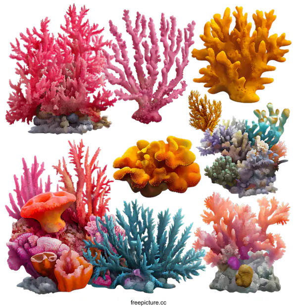 [Transparent Background PNG]Collection of Vibrant Coral Reefs
