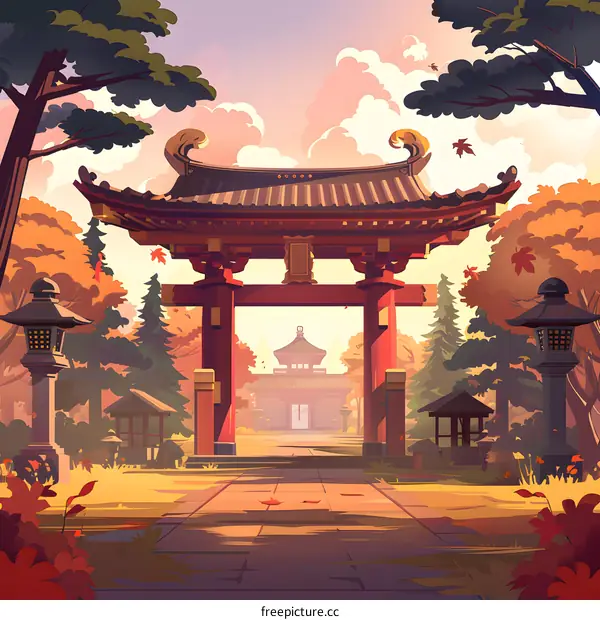 Autumn Temple Entrance