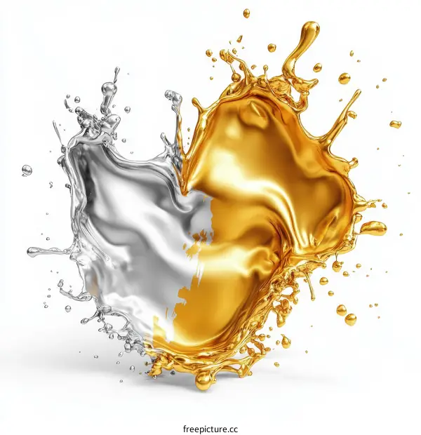 Abstract Splashes of Gold and Silver Liquid