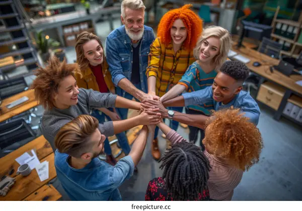 a group of people of different ethnicities joining hands in a circle