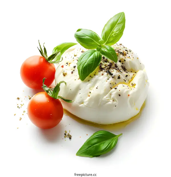 Fresh burrata cheese with tomatoes and basil