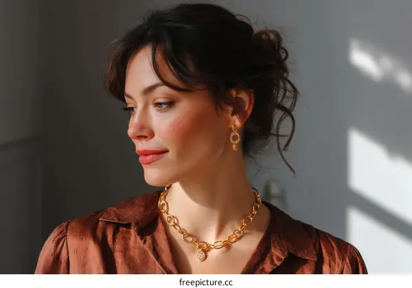 Woman Wearing Gold Jewelry Close-up Portrait