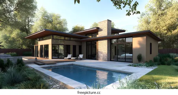 Modern House with Swimming Pool and Landscaping